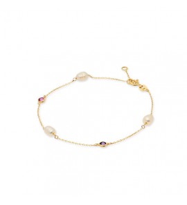 Goud armband anker met zw parel en kleur steen 45 cm - 375