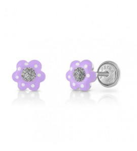 Lapetra oorknop email glitter bloem paars - 377