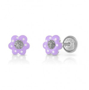 Lapetra oorknop email glitter bloem paars - 377