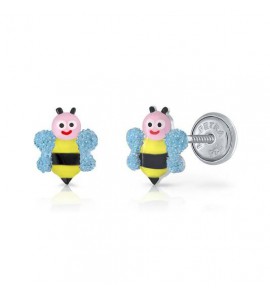 Lapetra oorknop email Bij geel/zwart/blauw/roze - 380