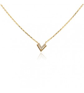 goud collier met hanger v en zirkonia 45 cm - 384
