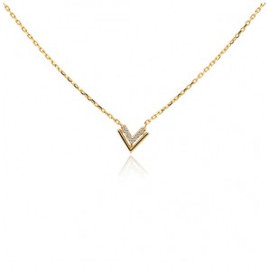 goud collier met hanger v en zirkonia 45 cm - 384
