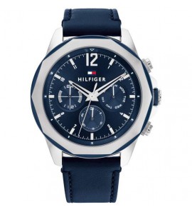 Tommy Hilfiger heren Lars leer blauw 46 mm - 404