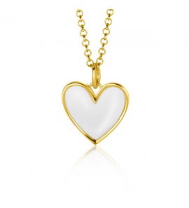 ZINZI  gold plated zilveren hanger hart 15mm met wit emaille - 415