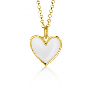 ZINZI  gold plated zilveren hanger hart 15mm met wit emaille - 415