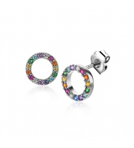 ZINZI zilveren oorknoppen 8mm bezet met regenboog kleurstenen - 416