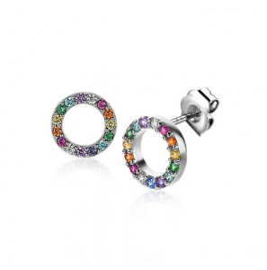 ZINZI zilveren oorknoppen 8mm bezet met regenboog kleurstenen - 416