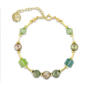 Spark JASMINE Gilded Bracelet Erinite, Peridot, Light Green, Bronze Pearl, Indian Agat, Hematite - 534