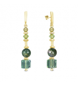 Spark JASMINE Gilded Earrings Peridot, Erinite, Light Green Pearl, Indian Agat, Hematite - 546