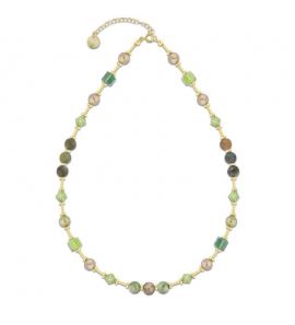 Spark JASMINE Gilded Necklace Peridot, Erinite, Bronze, Light Green Pearl, Indian Agat, Hematite - 558