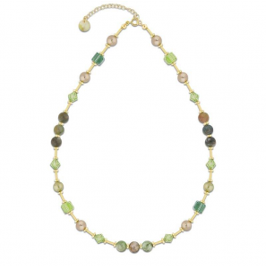 Spark JASMINE Gilded Necklace Peridot, Erinite, Bronze, Light Green Pearl, Indian Agat, Hematite - 558