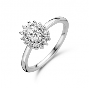 Zilver dames ring zirkonia halo mt. 17¾ - 603