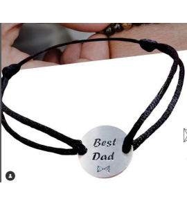 Aze Silk Cord Bracelet with Silver Disc  "Best Dad" - 731