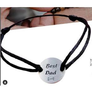 Aze Silk Cord Bracelet with Silver Disc  "Best Dad" - 731