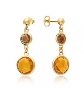 Zilver oorknop geel verguld met Peridot en Citrine - 777