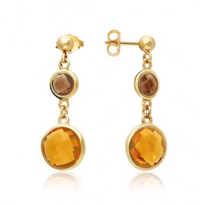 Zilver oorknop geel verguld met Peridot en Citrine - 777