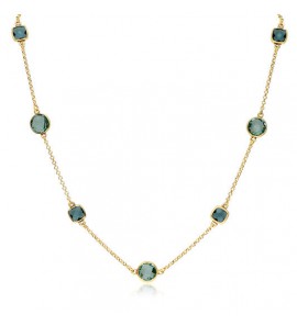 Zilver collier geel verguld met Topaas Londen/Swiss bleu 55 cm - 780