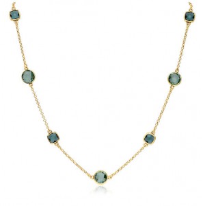 Zilver collier geel verguld met Topaas Londen/Swiss bleu 55 cm - 780