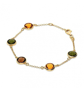 Zilver armband geel verguld met CITRIEN/AMETHIST/PERIDOT 19 cm - 785
