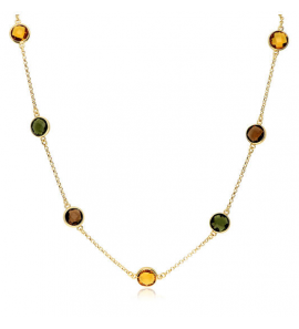Zilver collier geel verguld met CITRIEN/AMETHIST/PERIDOT 55 cm - 786