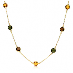 Zilver collier geel verguld met CITRIEN/AMETHIST/PERIDOT 55 cm - 786