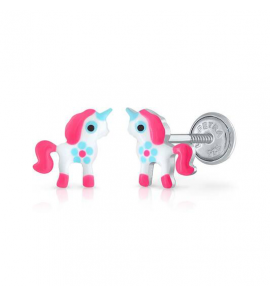 Lapetra oorknop email Eenhoorn wit/roze - 798