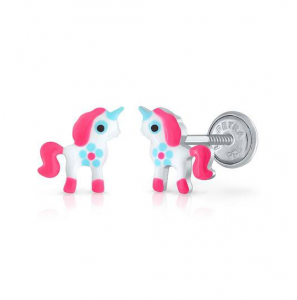 Lapetra oorknop email Eenhoorn wit/roze - 798