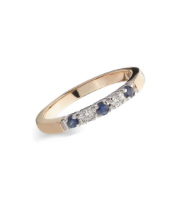 Goud  dames ring met 0.10 crt WE-SI en saffier 0.20 crt - 828