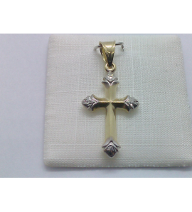 Goud bicolour hanger kruis 20 x 14 mm - 889
