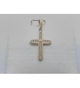 Goud hanger kruis met zirkonia&#39;s 15 x 10 mm - 897