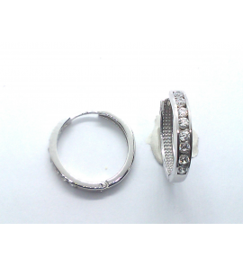 Goud wit klap oorring met zirkonia 14x2.3 mm - 913