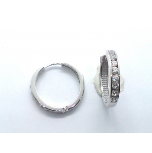 Goud wit klap oorring met zirkonia 14x2.3 mm - 913