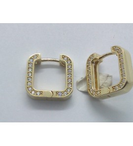 Goud klap oorring  vierkant met zirkonias 13x3.3 mm - 916