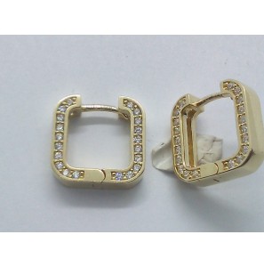 Goud klap oorring  vierkant met zirkonias 13x3.3 mm - 916