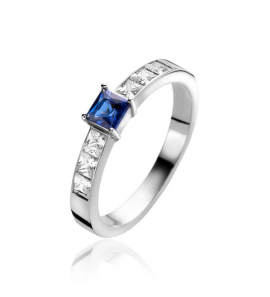 ZINZI zilv. ring princes blauw en wit zirc. mt. 54 - 990
