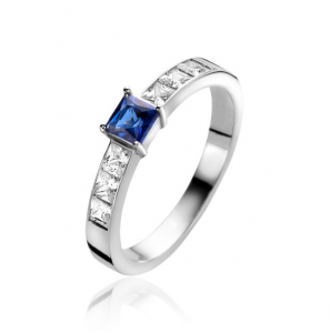ZINZI zilv. ring princes blauw en wit zirc. mt. 54 - 990
