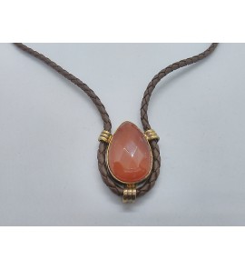 Zilver gg.verguld collier met leer en agaat - 997