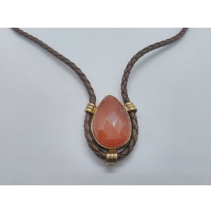 Zilver gg.verguld collier met leer en agaat - 997
