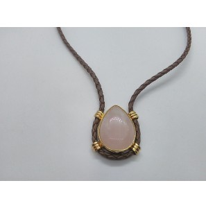 Zilver gg.verguld collier met leer en rosequarts - 998