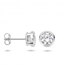 Zilver oorknop zetkast met zirkonia  9 mm - 1005