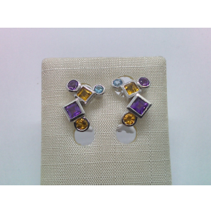 Zilver oorclips met Amethist/Citrien/Topaas - 1018