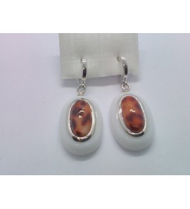 Zilver oorringen met hanger wit onix en parelmoer - 1025