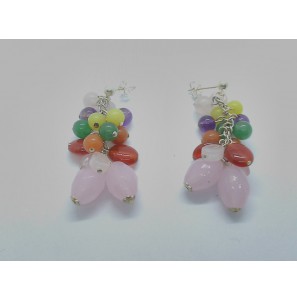 Zilver oorhangers met kleursteen hangers - 1027