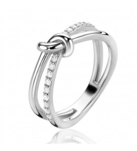 ZINZI zlv. cross-over ring met knoop en bezet met witte zirconia&#39;s ZIR2505 - 1075