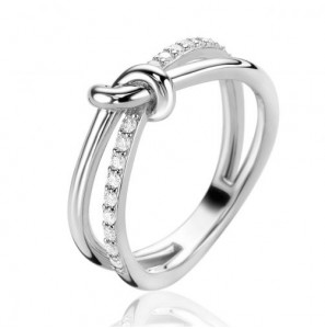 ZINZI zlv. cross-over ring met knoop en bezet met witte zirconia&#39;s ZIR2505 - 1075