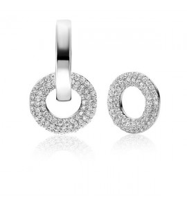 ZINZI zlv. oorbedels open ronde vormen 12 mm, bezet met witte zirconia&#39;s ZICH2446 (zonder oorringen) - 1093