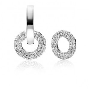 ZINZI zlv. oorbedels open ronde vormen 12 mm, bezet met witte zirconia&#39;s ZICH2446 (zonder oorringen) - 1093