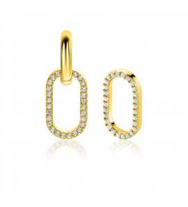 ZINZI zlv. gold plated oorbedels ovale vorm 15 mm witte zirconia's ZICH2444 (zonder oorringen) - 1094