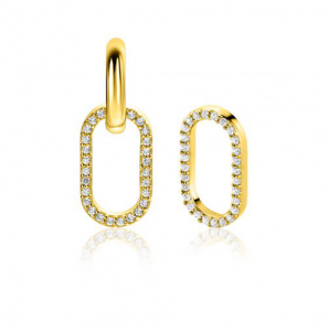 ZINZI zlv. gold plated oorbedels ovale vorm 15 mm witte zirconia's ZICH2444 (zonder oorringen) - 1094