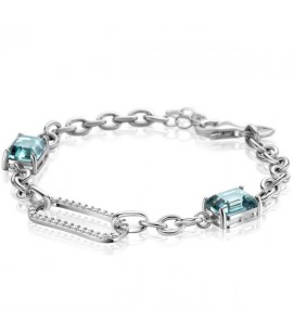 ZINZI zlv. armband met ovale schakel, bezet met witte zirconia&#39;s en twee groenachtig blauwe (petrol) kleurstenen in vierpootszetting 18-21cm ZIA2487 - 1097